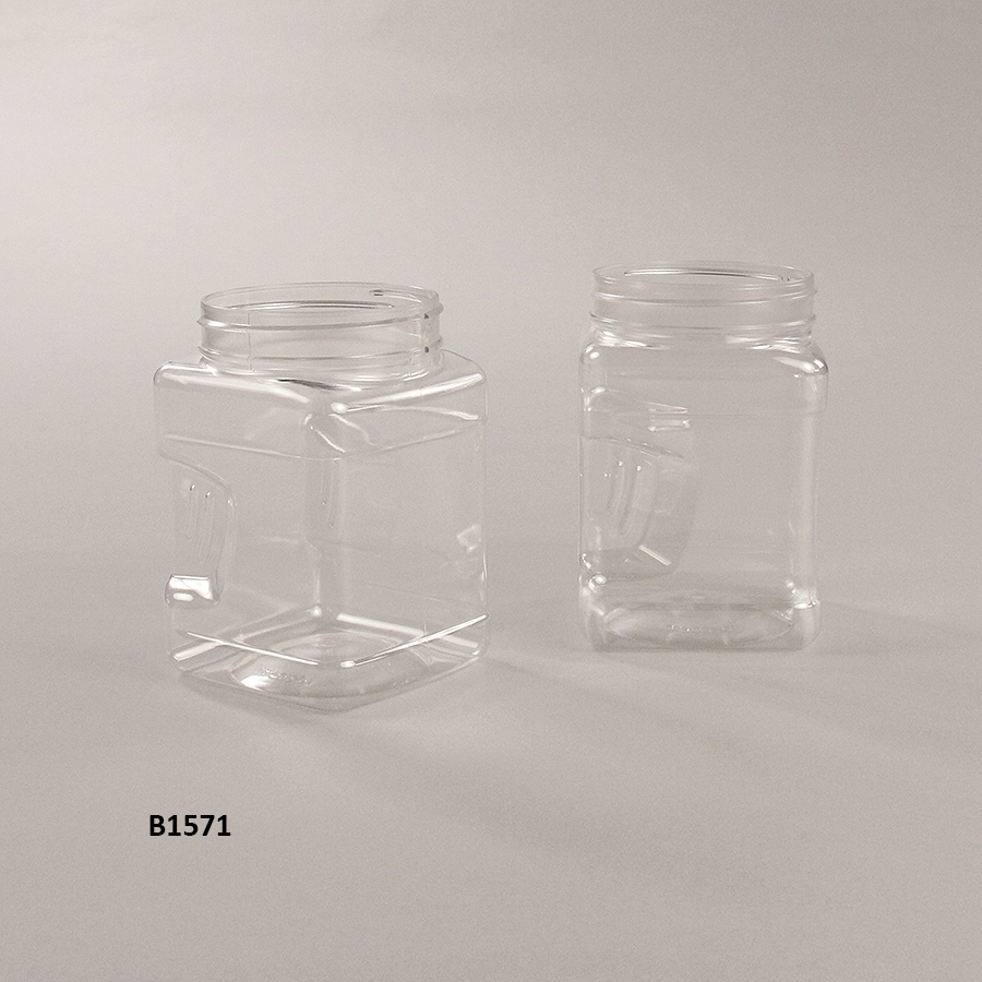32 oz Clear PET Square Jar 89mm w/Grip & Label Panel 55gm B1571