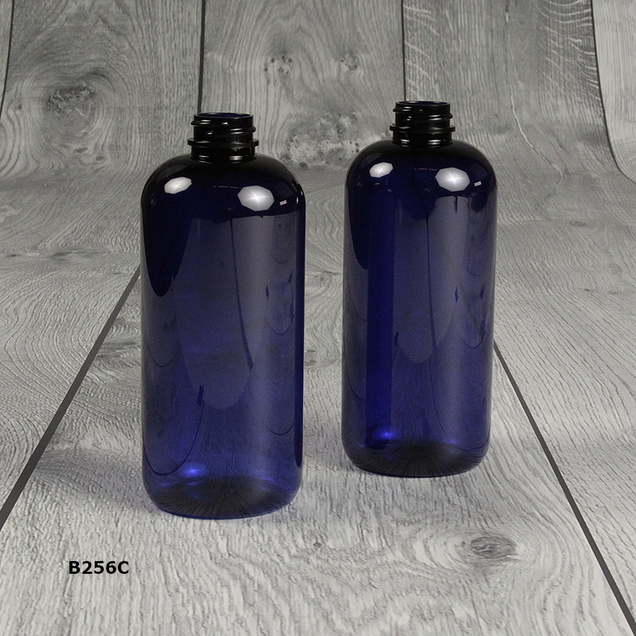 5-Pack Cobalt Blue Spray Bottles - 16 Oz Boston Round PET Plastic With Sprayers